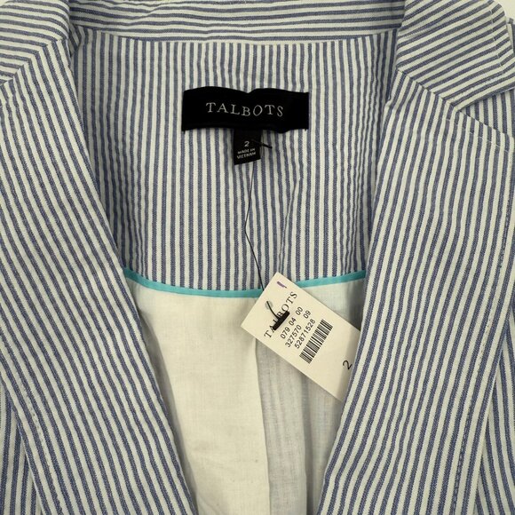 NWT Talbots Women’s 2 Blue White Seersucker Cotton Blazer Lined 1-Button Jacket - Picture 4 of 9